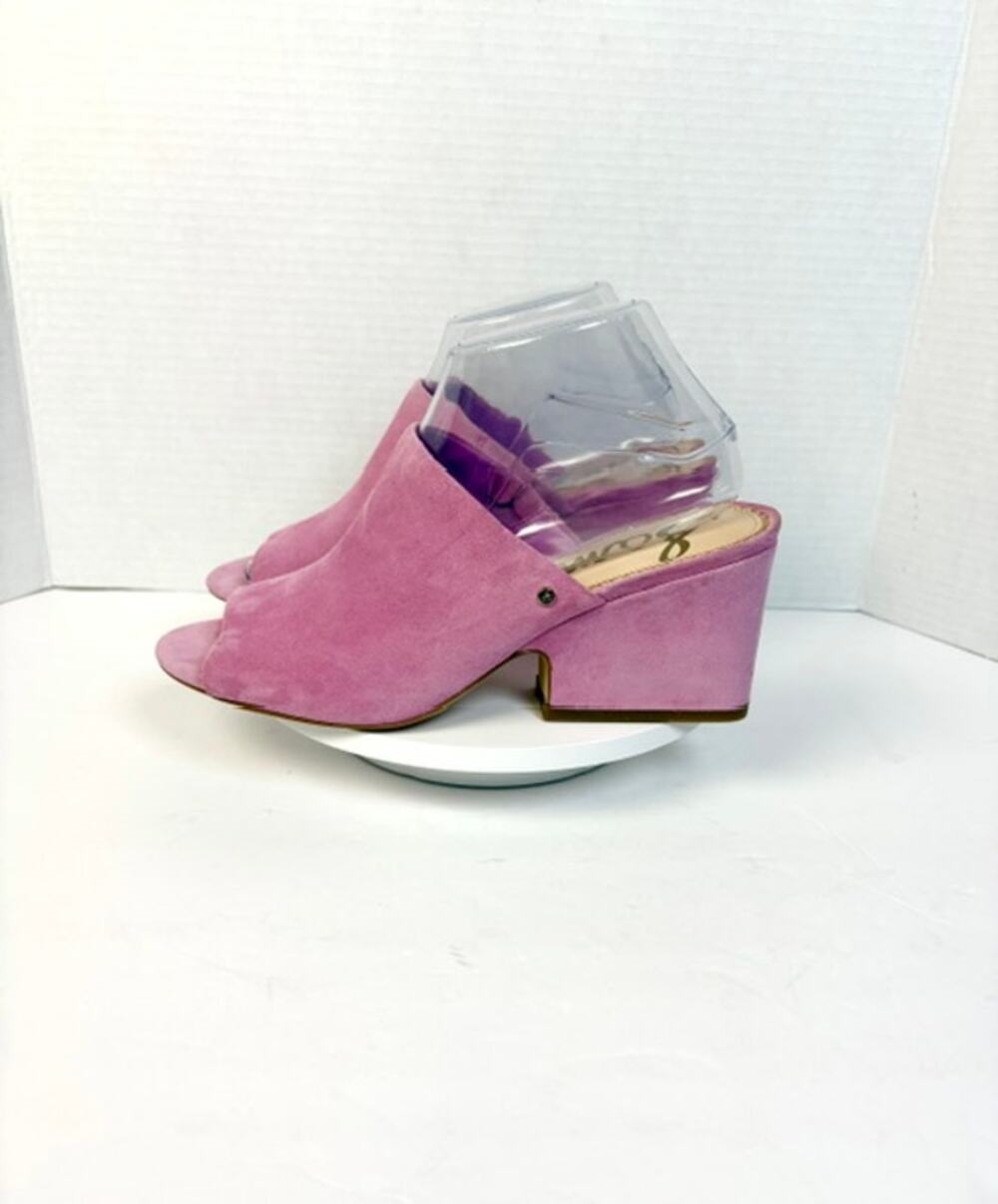 Sam Edelman Pink Suede Rheta Mules Peep Toe Block Heel‎ Barbiecore Sandals 8.5